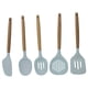 thumbnail image 1 of JUEGO DE 5 UTENSILIOS DE SILICONA AZUL CLARO CON MANGO DE MADERA 39789, 1 of 3