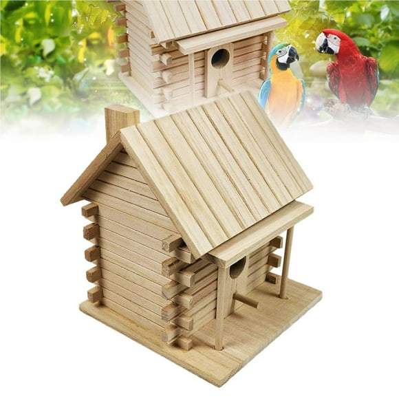 fashionhome Wooden Hanging Bird House Roof style Bird Nest Hanging Decoration
