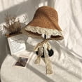 thumbnail image 5 of COCOpeaunt New Women Lace Sun Hats for Wide Brim Straw Beach Side Cap Floppy Female Straw Hat Lace Solid Fringe Straw Hat Summer Bucket Hat, 5 of 6