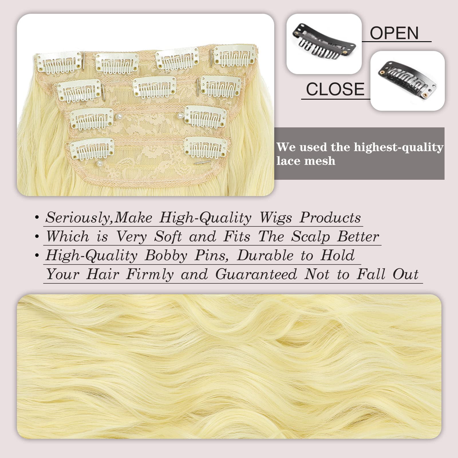 Clip in Hair Extensions - 4Pcs Thick Double Weft Hair 20 Inch Hair Extensions for Women Clip in, Bleach Blonde Extensions Clip ins