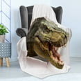 thumbnail image 4 of Dinosaur Soft Flannel Fleece Blanket, Dangerous Dinosaur Tears up the Paper Wall Image Scary Break Scenery, Cozy Plush for Indoor and Outdoor Use, 60" x 80", Green Army Green White, by Ambesonne, 4 of 5