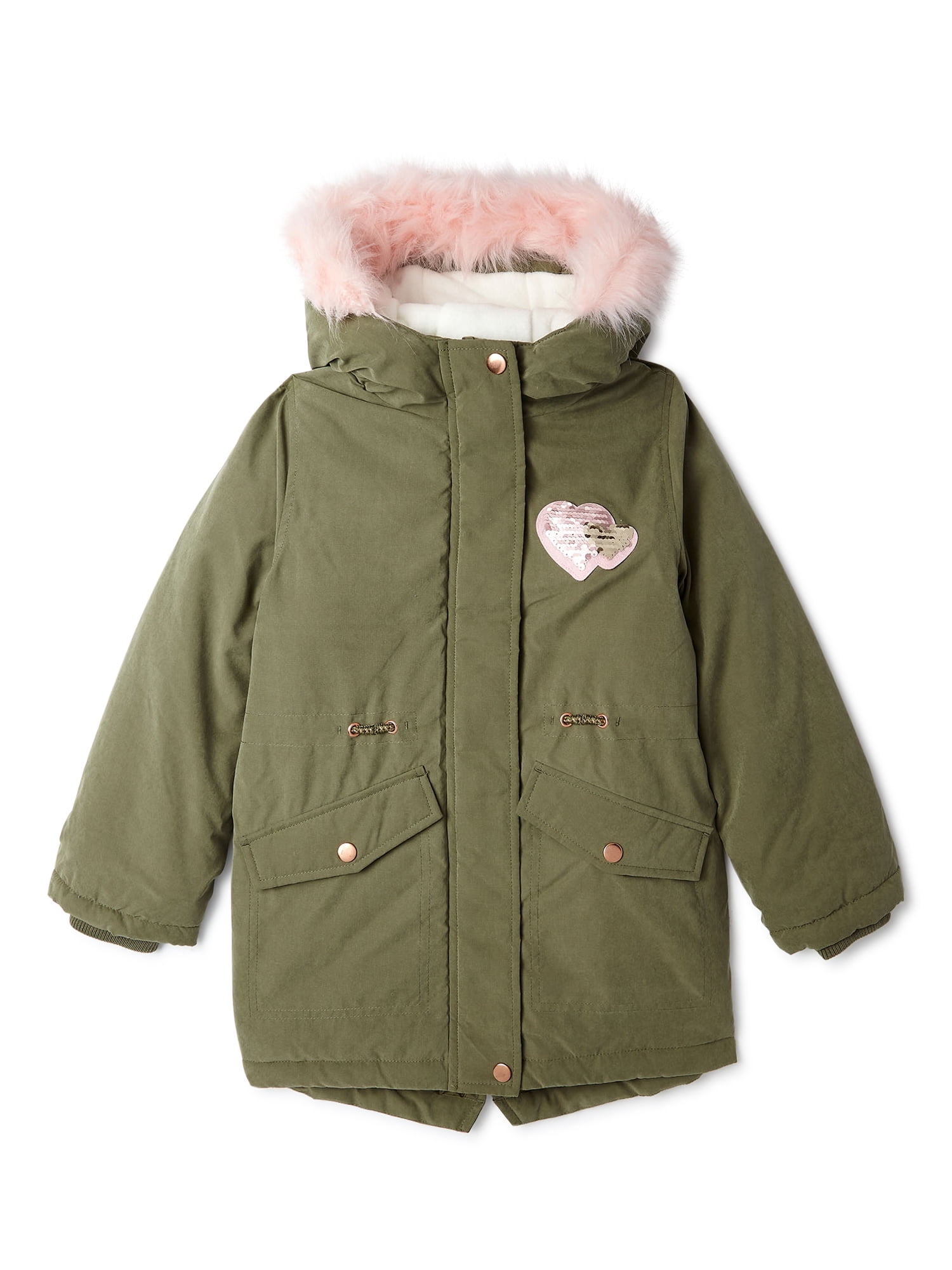 GEORGE - George Girls Faux Fur Trim Hood Parka Coat, Sizes 4-16 - Walmart.com - Walmart.com