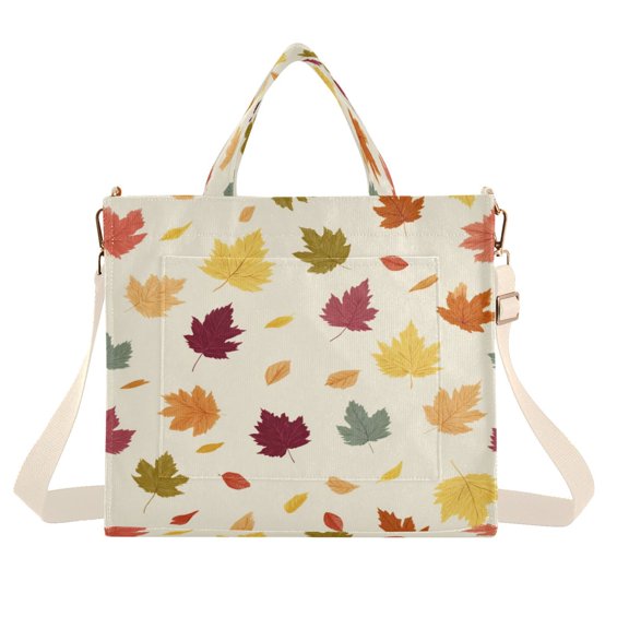 Corduroy Tote Bag for Women Shoulder Handbags Fashion Ladies Purses Satchel Messenger Bags Colorful Autumn Leaves Pattern S