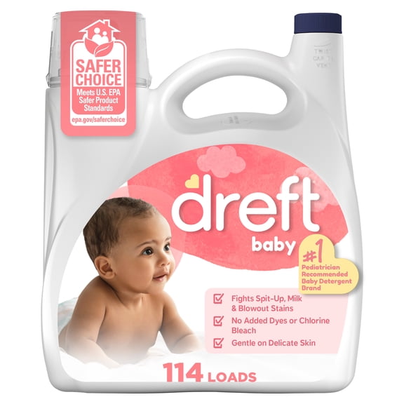 Dreft Liquid Laundry Detergent for Babies, tackles 100% of common baby stains, Laundry Detergent, 150 fl oz, 114 Loads