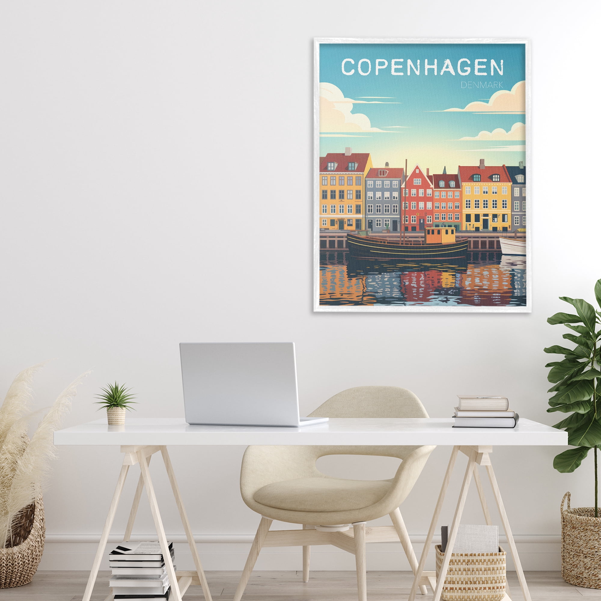 Stupell Industries Copenhagen Cityscape with River White Framed Giclee Art, design by Andreas Magnusson