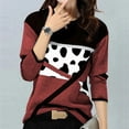 thumbnail image 3 of WREESH Womens Fashion T-Shirts Casual Geometry Printed T-Shirt Long Sleeve Blouse Round Neck Casual Tops Pullover Wine, 3 of 3