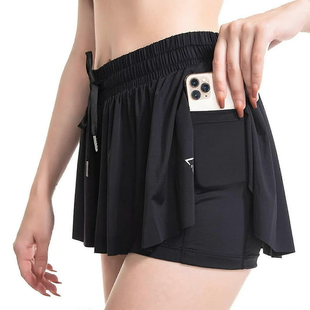 Running Shorts Womens Flowy High Waist Athletic Yoga Gym Skirt With Pockets Quick Dry Fitness Summer