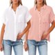 thumbnail image 1 of blusas para mujer casual con cuello en V de color sólido camisas de algodón de verano de manga corta Tops, 1 of 6