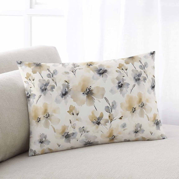 Beige Grey Spring Floral Throw Pillow Covers, Watercolor Summer Botanical Soft Breathable Pillow Cases with Invisible Zipper for Sleeping, Standard Pillowcases for Couch Bed Sofa Chair 20x26 Inches