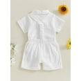 thumbnail image 6 of BemeyourBBs Baby Boy Formal Gentleman Wedding Outfit Christening Baptism Outfits Cotton Linen Summer Dress Clothes Short Sleeve Button Down Lapel Bowtie Bodysuit Shirts Suspender Shorts Set, 6 of 9