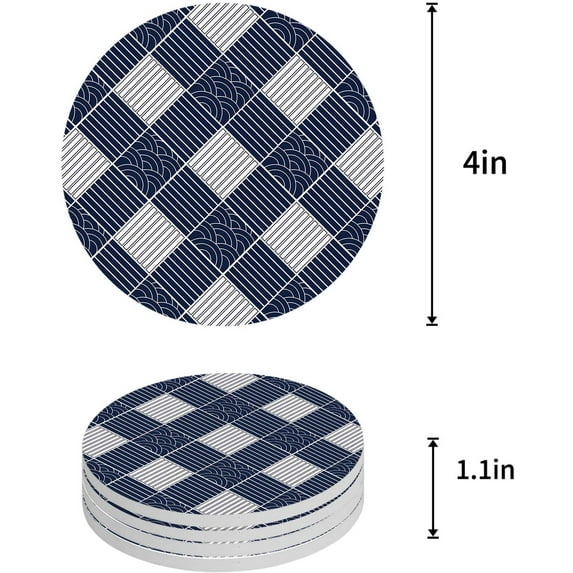 FMSHPON Style Simple Geometric Pattern Set of 6 Round Coaster for Drinks, Absorbent Ceramic Stone Coasters Cup Mat with Cork Base for Home Kitchen Room Coffee Table Bar Decor