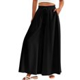 thumbnail image 3 of CHICVOMEY Summer Lounge Pants for Women Flow Wide Leg Pants Elastic High-Waist with Pockets Boho Pants Beach Palazzo Pants Trousers for Dressy & Casual Outfits, 3 of 5