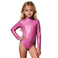 thumbnail image 2 of ZHOGXU Kids Toddler Girls Romper Long Sleeve High Neck Solid Color Back Zip Comfortable Slim Fit Jumpsuit For Dance Gymnastics Stage Performance,Pink,8-9 Years, 2 of 4
