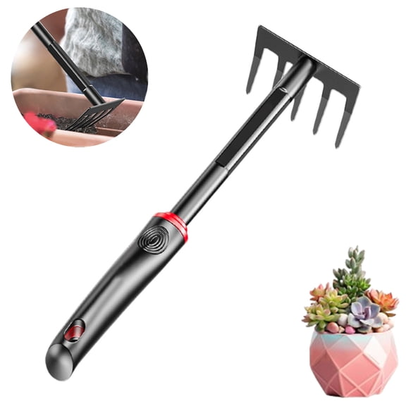 Fmxomd Hand Cultivator Mini Rake - Rubber Grip with Bend Proof Carbon Steel Design - Hand Tool loosens Soil, Rips Out Weeds, Hand Tiller Garden Tool - Rust Proof Heavy Duty Tines and Shaft