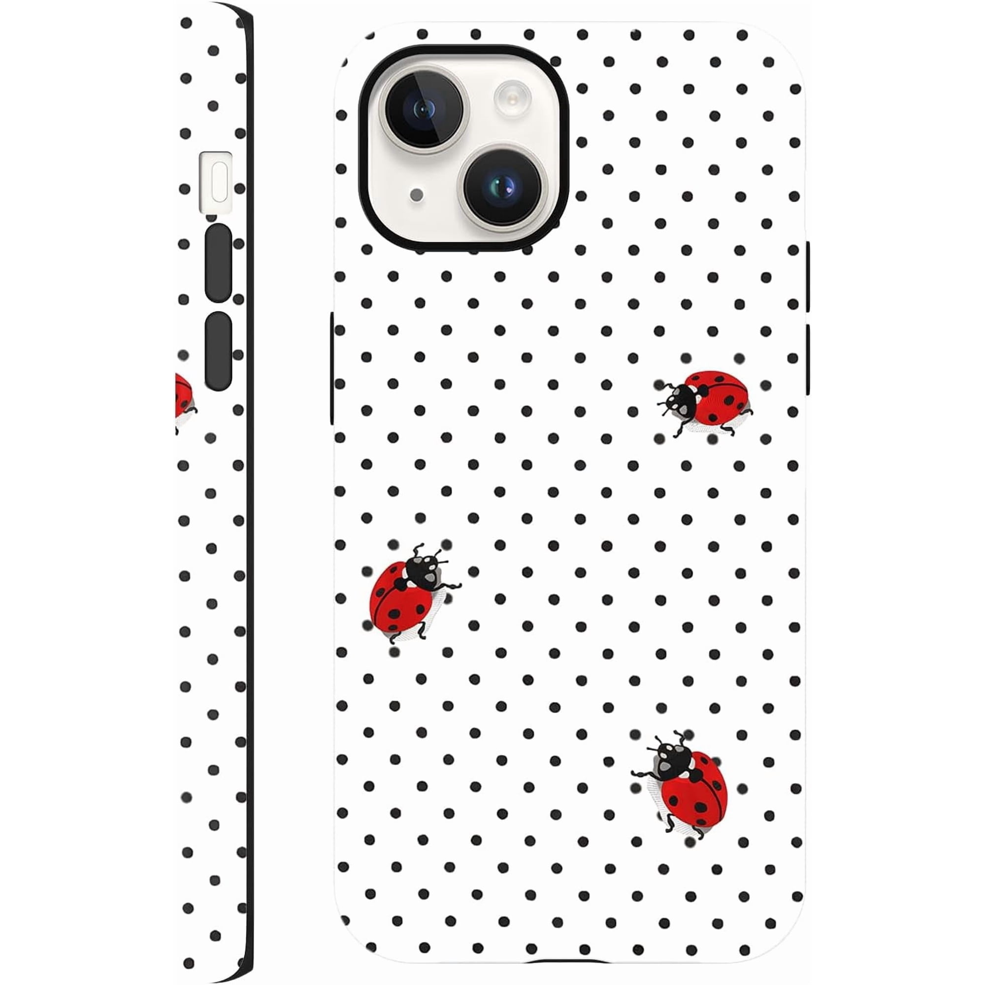Cute Ladybug Polka Dot Phone Case for iPhone 13 / iPhone 14 Case 6.1 Aesthetic Trendy Simple Pattern Design 2-in-1 Matte Cover Hard PC Shockproof Soft TPU Protection Girls Women Funda