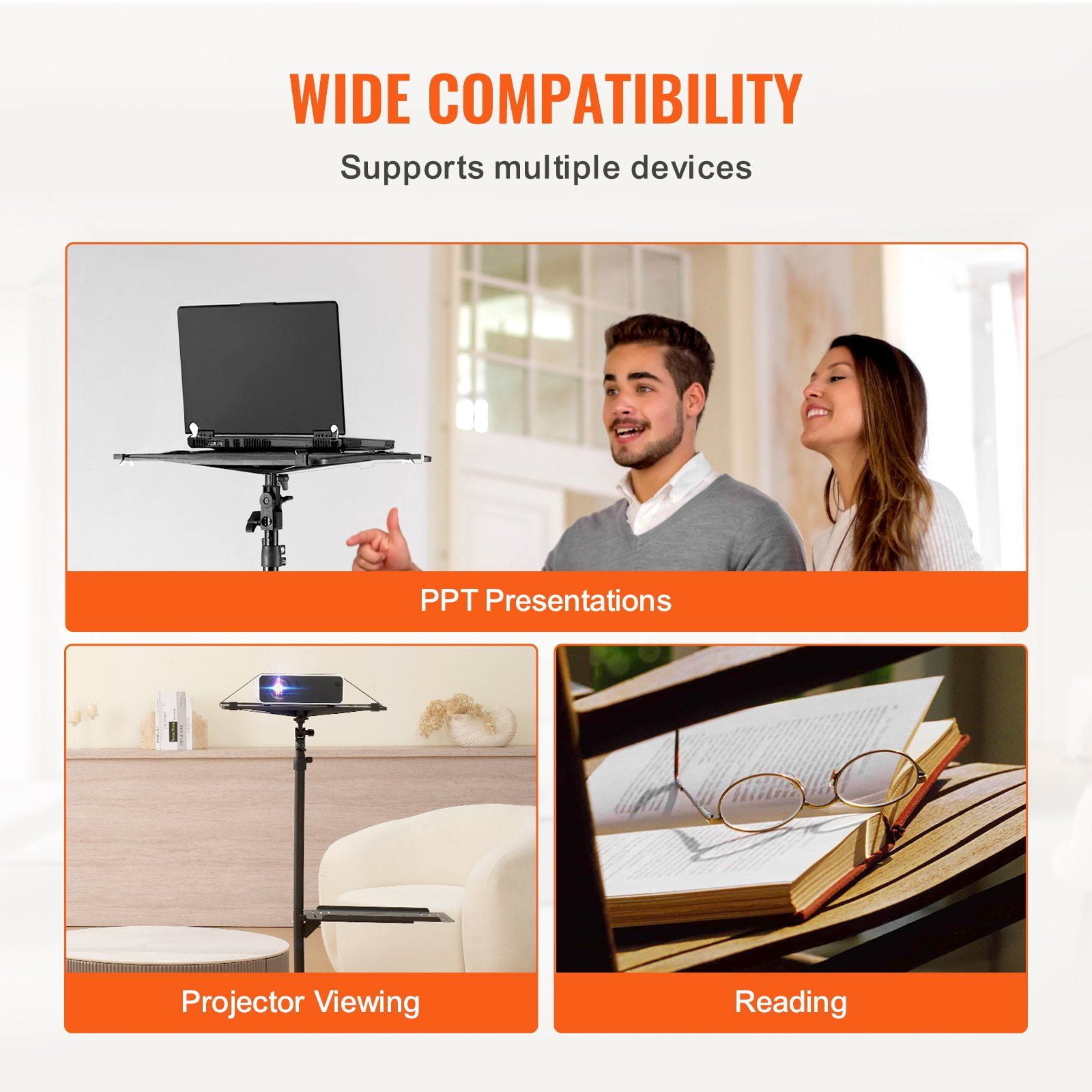 Adjustable Height Projector Floor Stand (22.8"-57.3") w/Tray & Wheels, Heavy Duty 88lbs, for Outdoor Movies, Office, Stage, DJ Equipment – Black