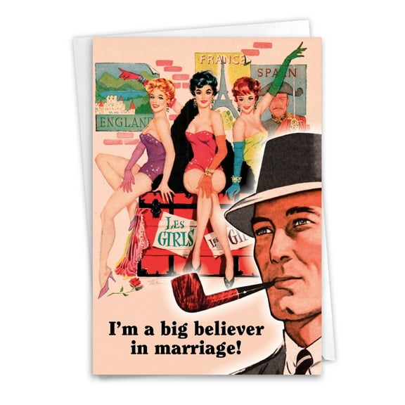 NobleWorks Funny Wedding Congratulations Greeting Card with 5 x 7 Inch Envelope (1 Card) Congrats, Thank You Big Believer C2332WDG