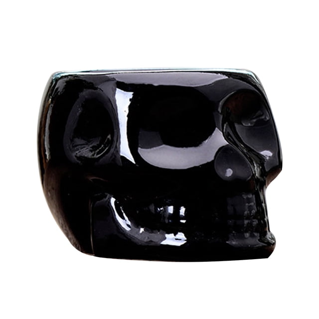 Maceta de cerámica con forma de calavera para suculentas, color verde, para cactus (negra)