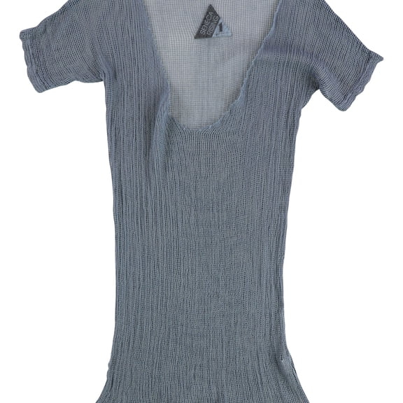 Seneca Rising Womens Mesh Raw Edge Embellished T-Shirt, Blue, Plus Size, 1X