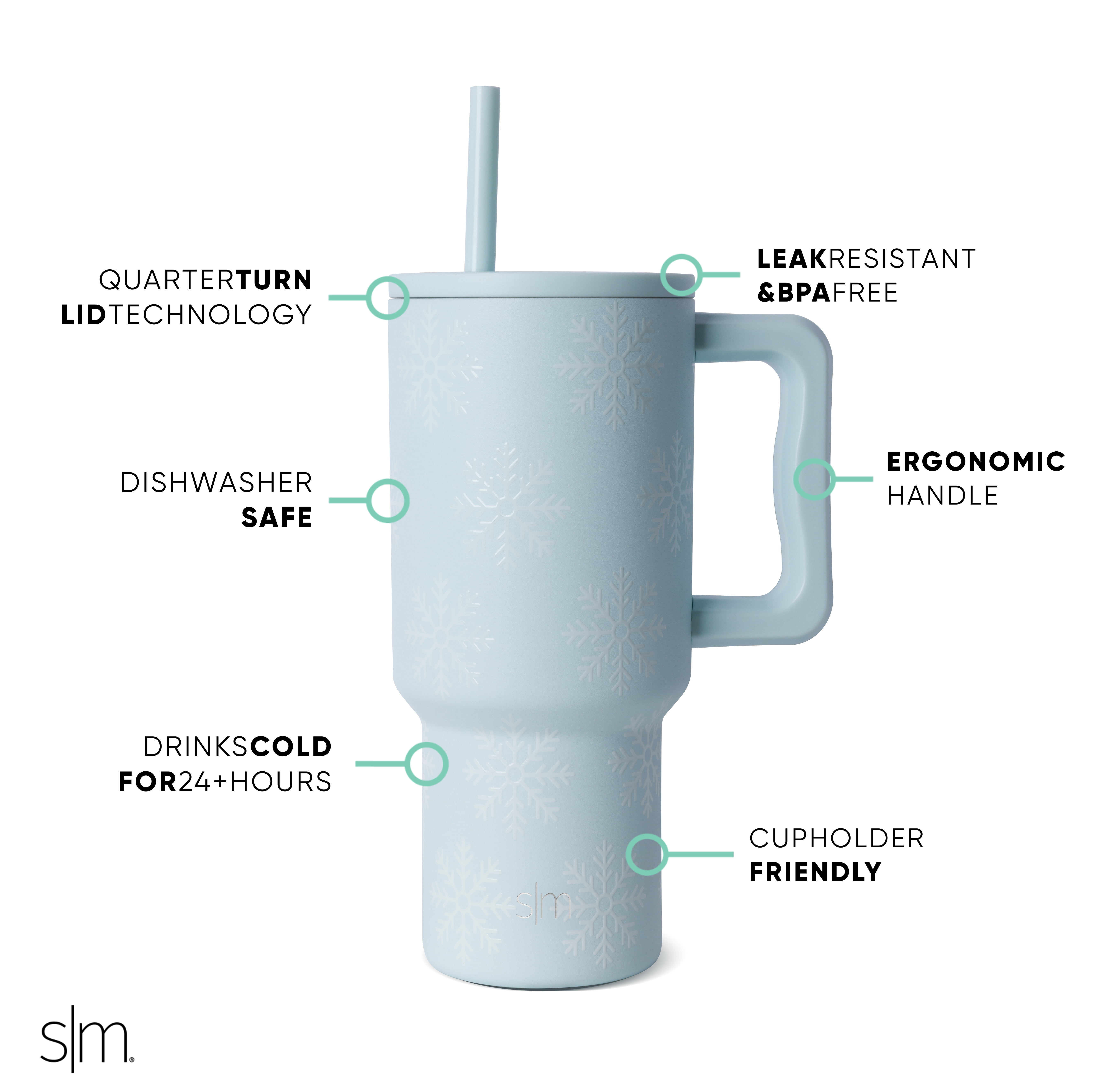 Simple Modern 30 fl oz Insulated Stainless Steel Trek Tumbler with Straw Lid | Snowflake