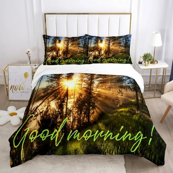 Good Morning Duvet Cover Set 3D Print Bread Coffee Breakfast Polyester Comforter Cover King Full Size for Teen Bedding Set