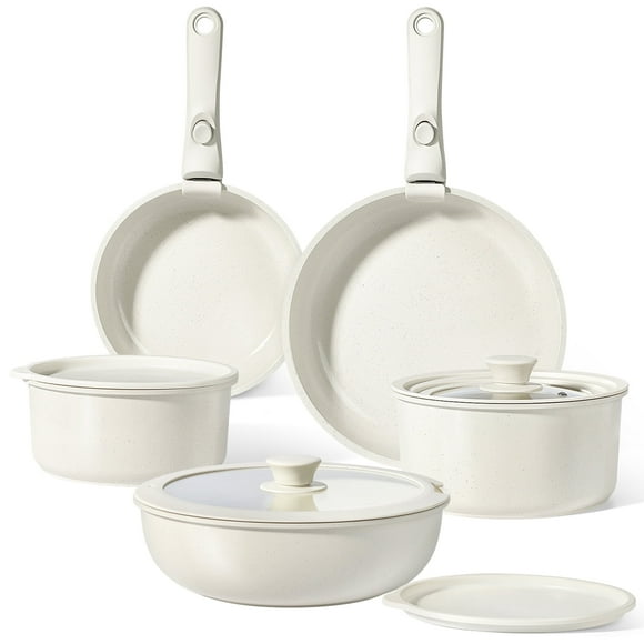 Gipp 11 Pcs Ceramic Nonstick Cookware Sets,Pots and Pans Set Non Stick with Removable Handle, Oven Safe to 500°F, Induction Cookware, Stackable RV Kitchen Cooking Set