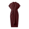 thumbnail image 7 of WRKEKC Summer Dresses for Women Solid V Neck Short Sleeve Cinched Waist Maxi Soft Breathable Fabric Chic Soft, 7 of 7