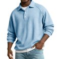 thumbnail image 3 of LTTVQM Mens Waffle Polo Shirts Casual Oversized Collared Long Sleeve Golf Shirt Spring Winter Heavyweight Knit Sweatshirt Sky Blue L, 3 of 8