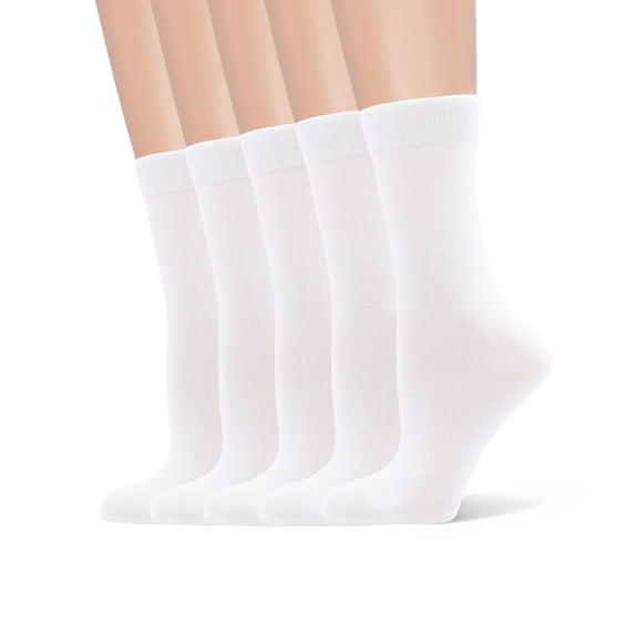 SERISIMPLE 5 Pairs Bamboo Dress Casual Sock for Women Mid-Calf Crew Socks Soft Lightweight (White, Large)