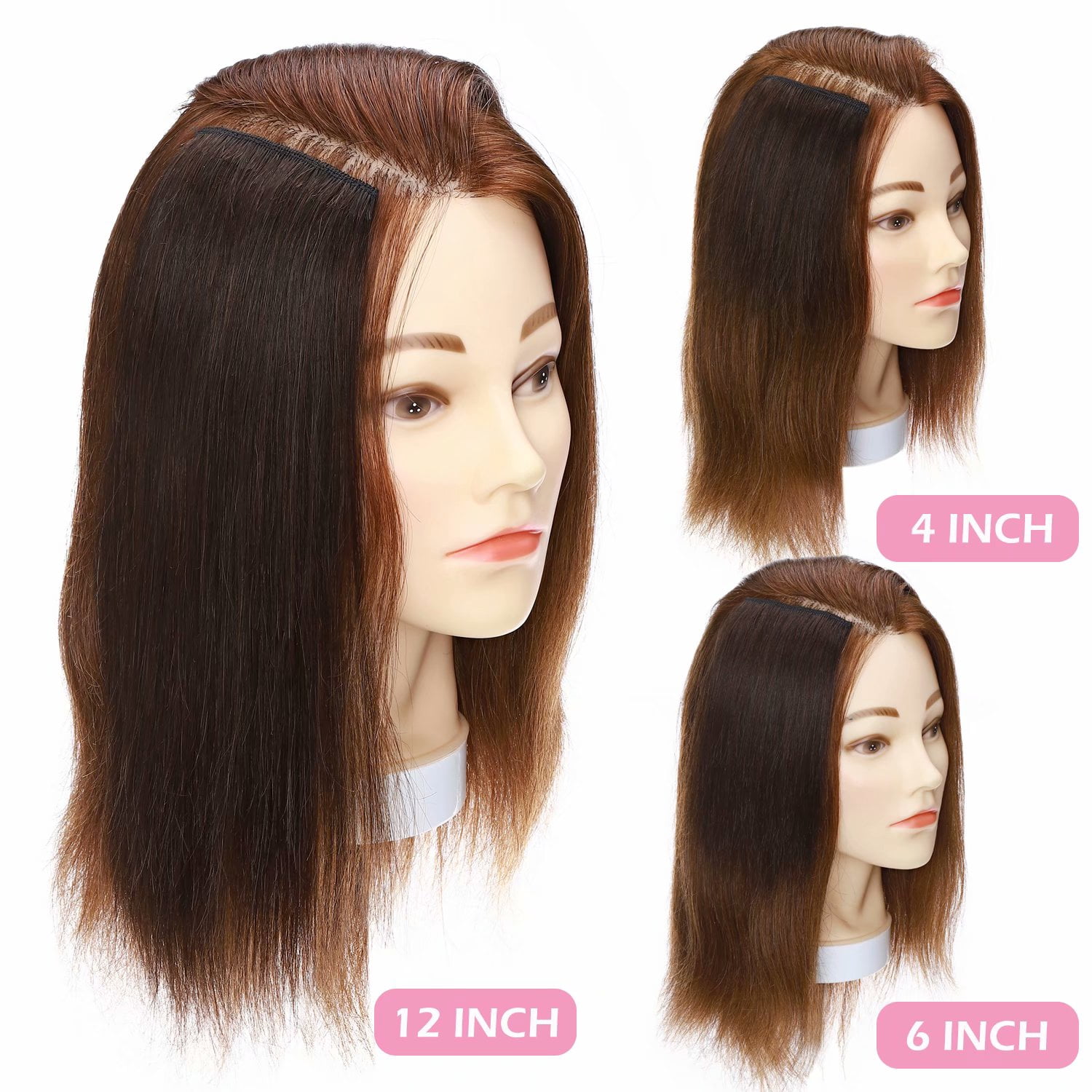 Benehair Clip in 100% Remy Human Hair Extensions Hair Pad Invisible Hairpiece Topper Thickened Soft Thin Hair Brown 2 Pieces