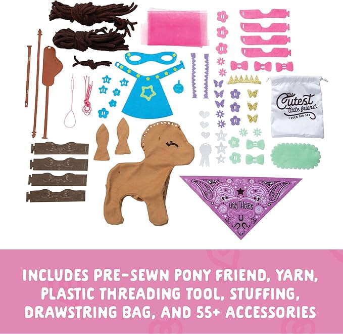 Craft- Tastic - Make a Friend Pony - Mini Sewing Kit, Arts and Crafts, Kids Crafts, Art Supplies, Craft Kit Makes 1 Easy-to-Sew Stuffie with Clothes & Accessories, Bonus Travel Tote Included Ages 5+