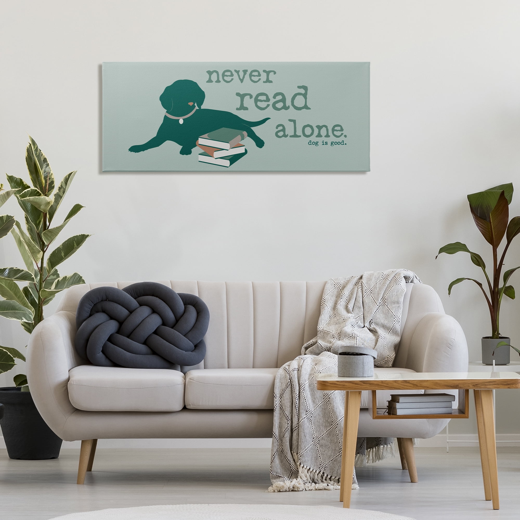 Stupell Industries Never Read Alone Dog Animals Painting Wrapped Canvas Art Print Wall Art, 48 x 20