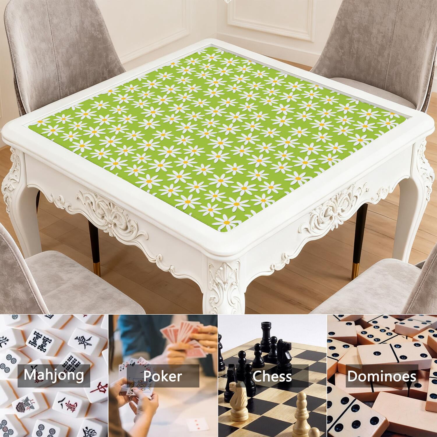 Floral Rubber Mahjong Play Mat 31.5x31.5 Inches Provides Quiet Non-Slip Experience for Tile Games and Board Games