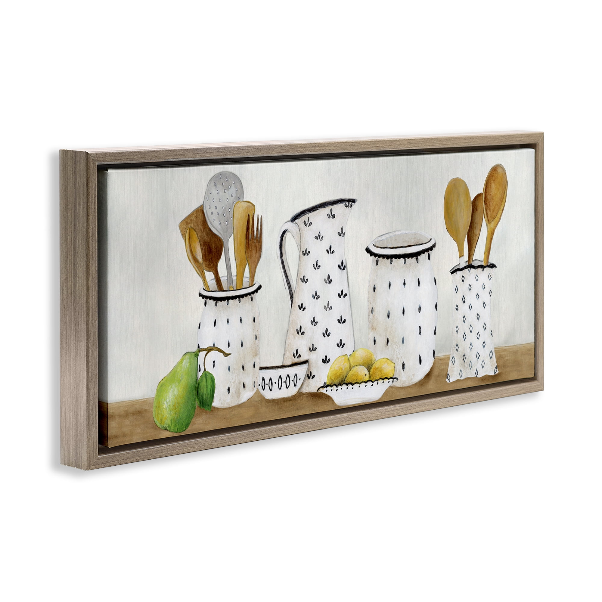 Stupell Industries Kitchen Jugs & Utensils Brown Framed Floater Canvas Wall Art, design by Janet Tava