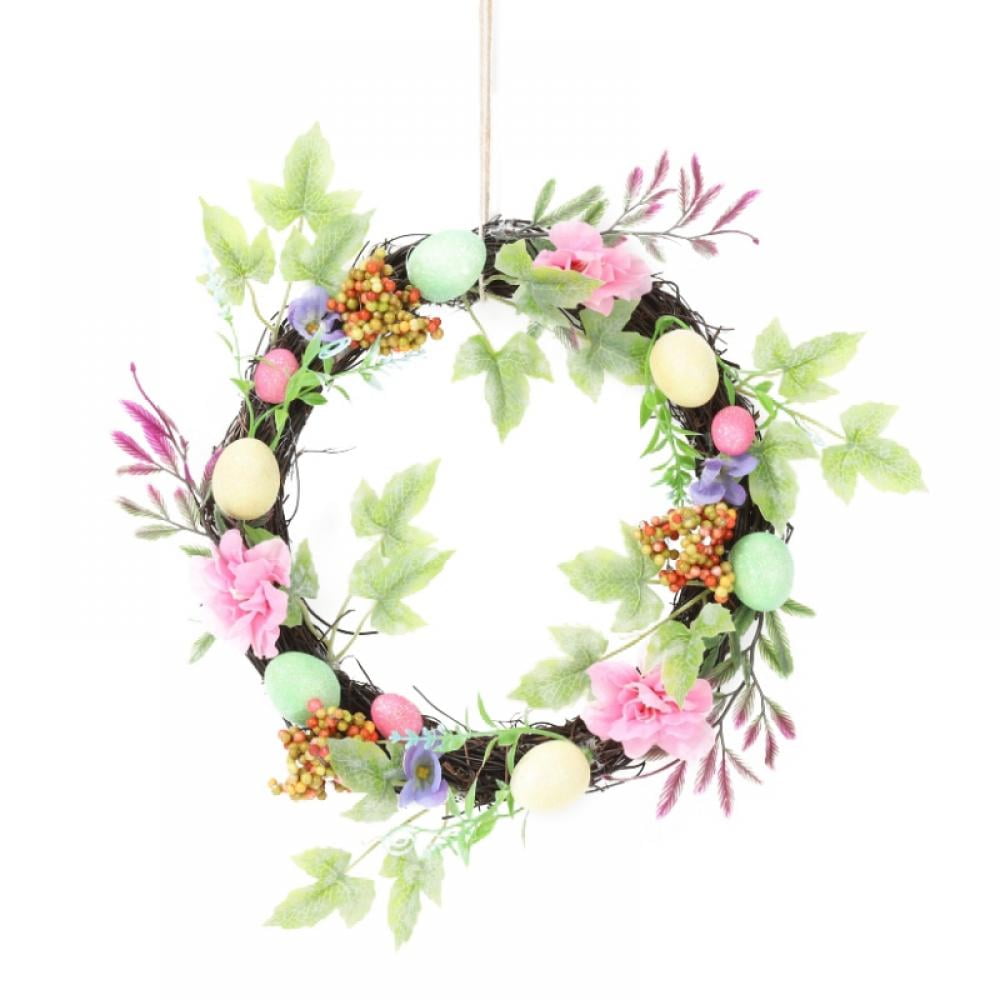Easter Wreath with Colorful Eggs for Door Wall Hanging Holiday Decoration 