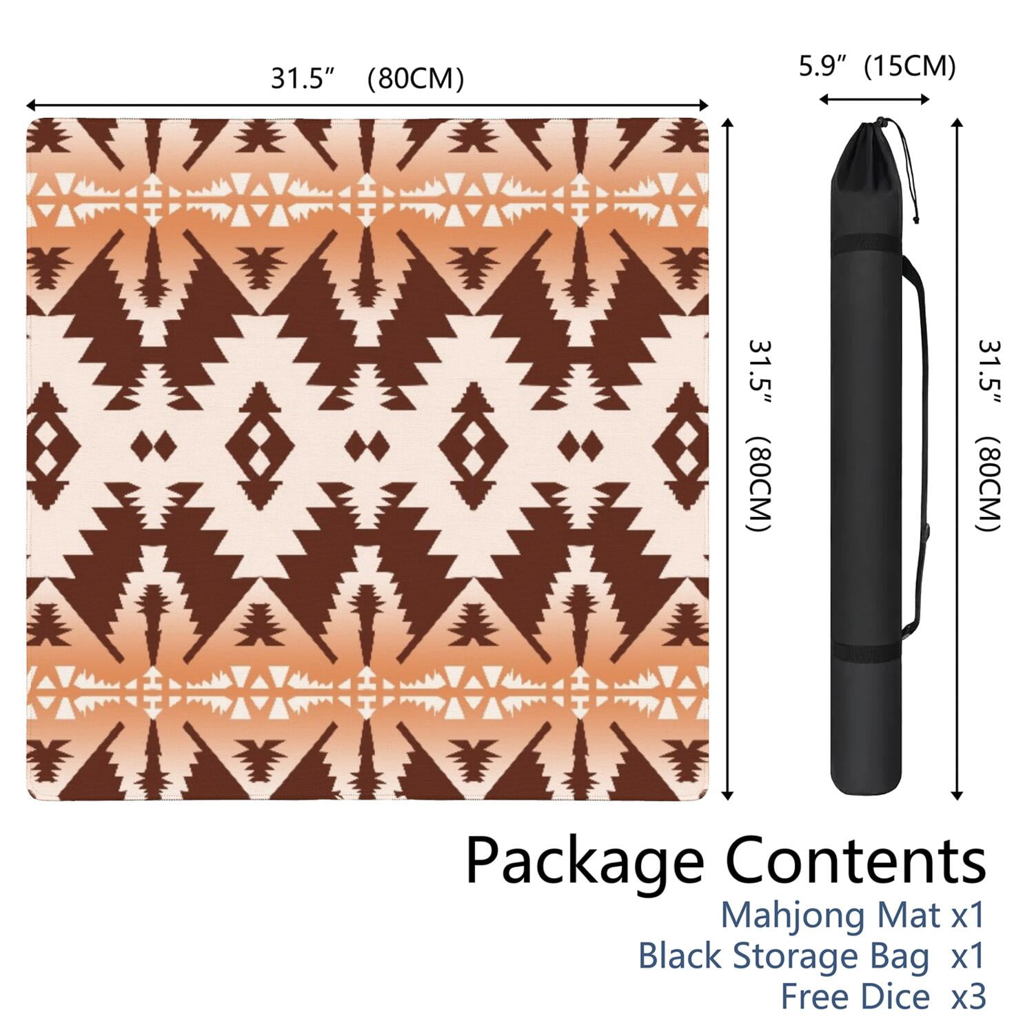 Traditional Boho Design Rubber Playing Surface for Mahjong 31.5 Inch Square Extra Large Mat with Non-Slip Grip and Quiet Texture for Board Games