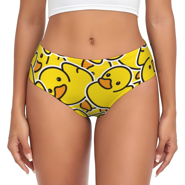 Fotbe Ducky Cartoon Animal Yellow Calzones Estampados para Mujer – Ropa Interior de Algodón, Cómoda, Suave y Elástica-X-Large