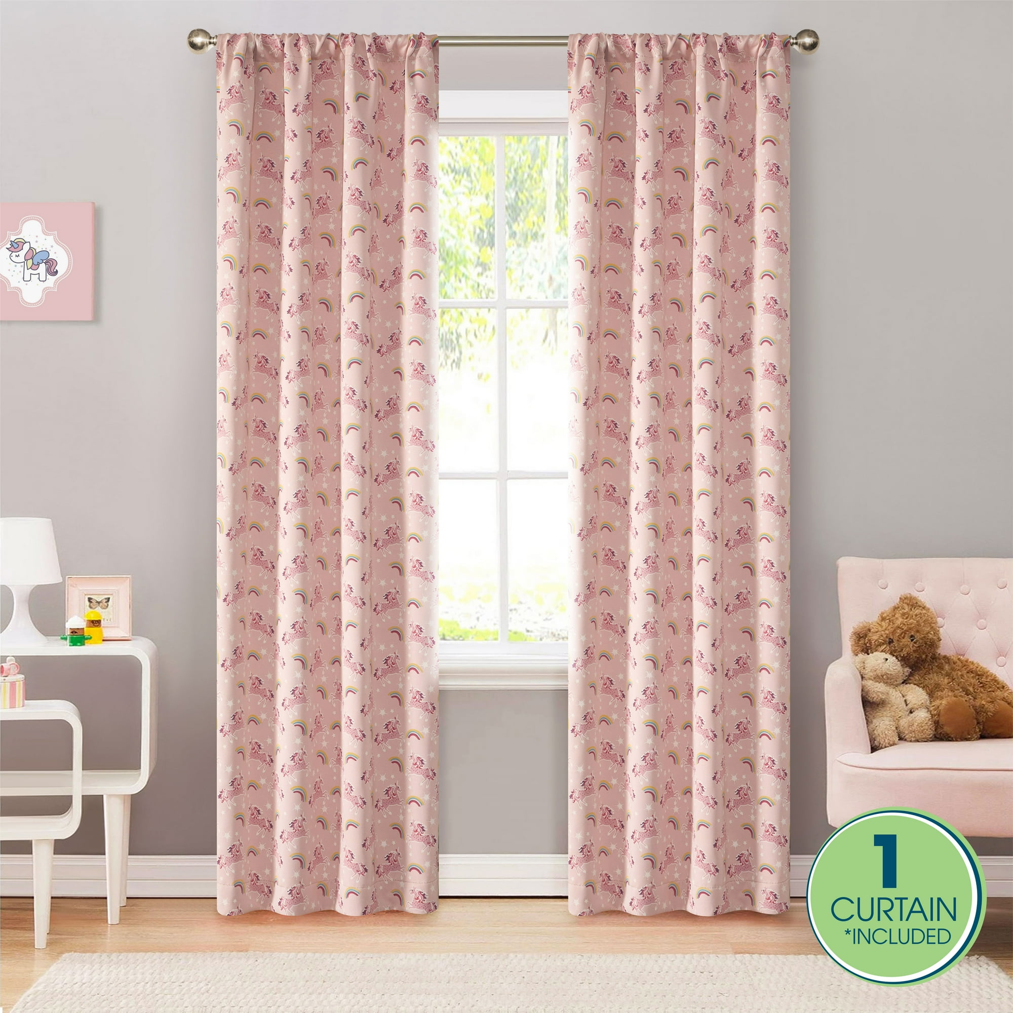 Your Zone Blackout Curtain Panel with Glow-in-the-Dark Print, Pink Unicorn, 1 Panel, 37 in W x 95 in L