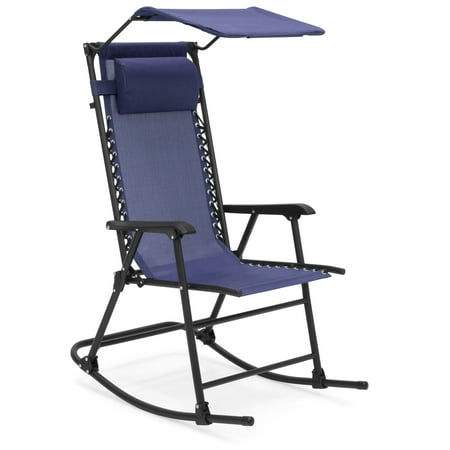 Best Choice Products Outdoor Folding Mesh Zero Gravity Rocking Chair with Attachable Sunshade Canopy and Headrest, Navy (Best Flowers For Shaded Porch)