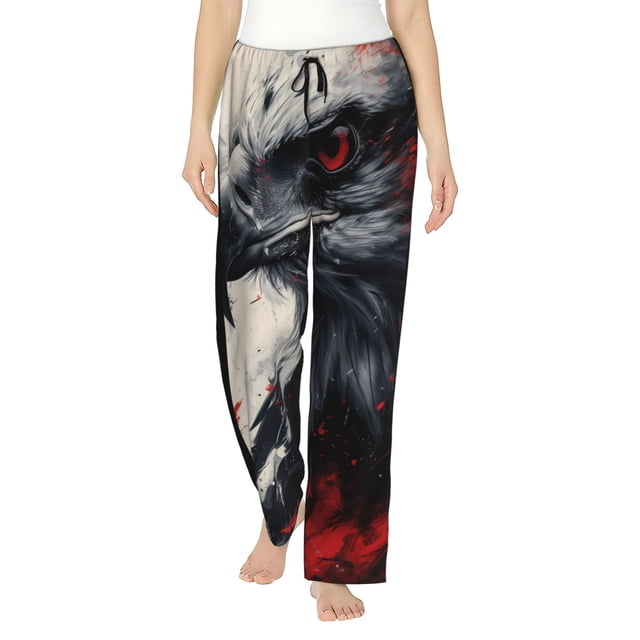 Fotbe Red Black Ink Style Bald Eagle Pantalones de Pijama para Mujer, Pantalones de Dormir, Pantalones Pj con Cordón y Bolsillos-3X-Large