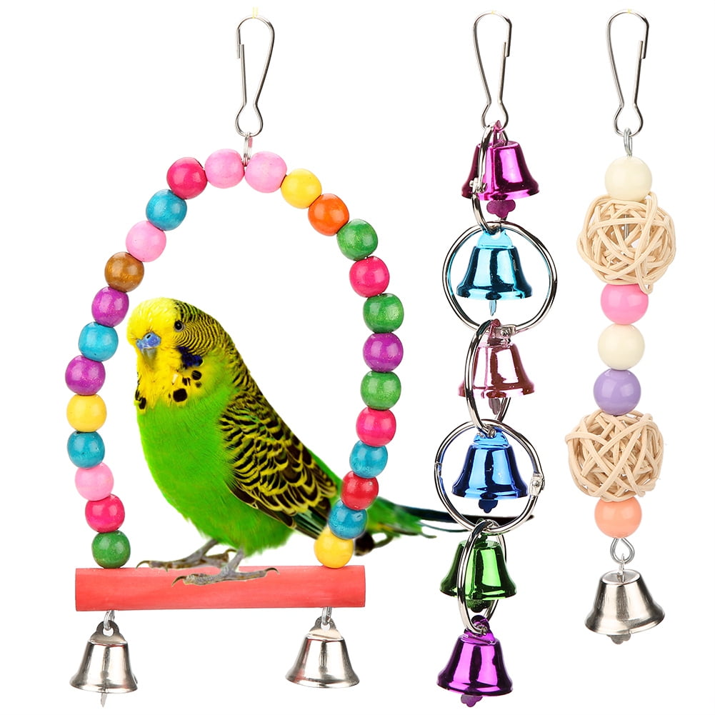 LYUMO Bird Cage Toy, Parrot Swing Toy,5pcs/Set Colorful Wooden & Metal