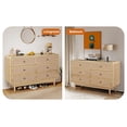 thumbnail image 6 of Wirrytor 6 Drawer Wood Dresser with Flax Panel, Modern Natural Dresser Chest with Solid Wood Legs & Anti-Tip Device, Spacious Storage Drawer Cabinet for Living Room, Bedroom, Home Office, 6 of 13