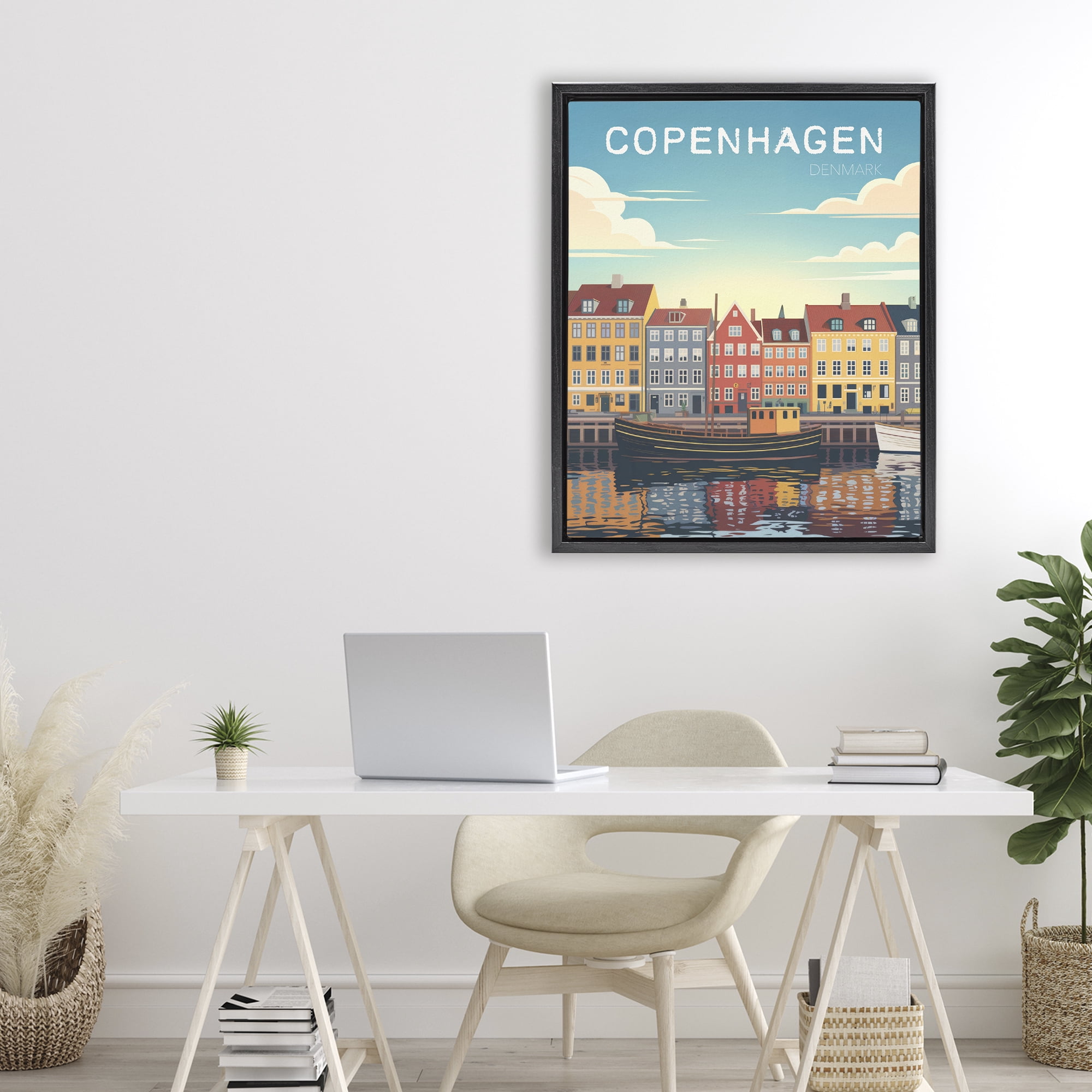Stupell Industries Copenhagen Cityscape with River Black Framed Floater Canvas Wall Art, design by Andreas Magnusson