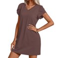 thumbnail image 4 of CALIPESSA Womens Summer Dress 2024 V Neck Petal Short Sleeve Casual Mini Tshirt Dress Coffee XL, 4 of 5