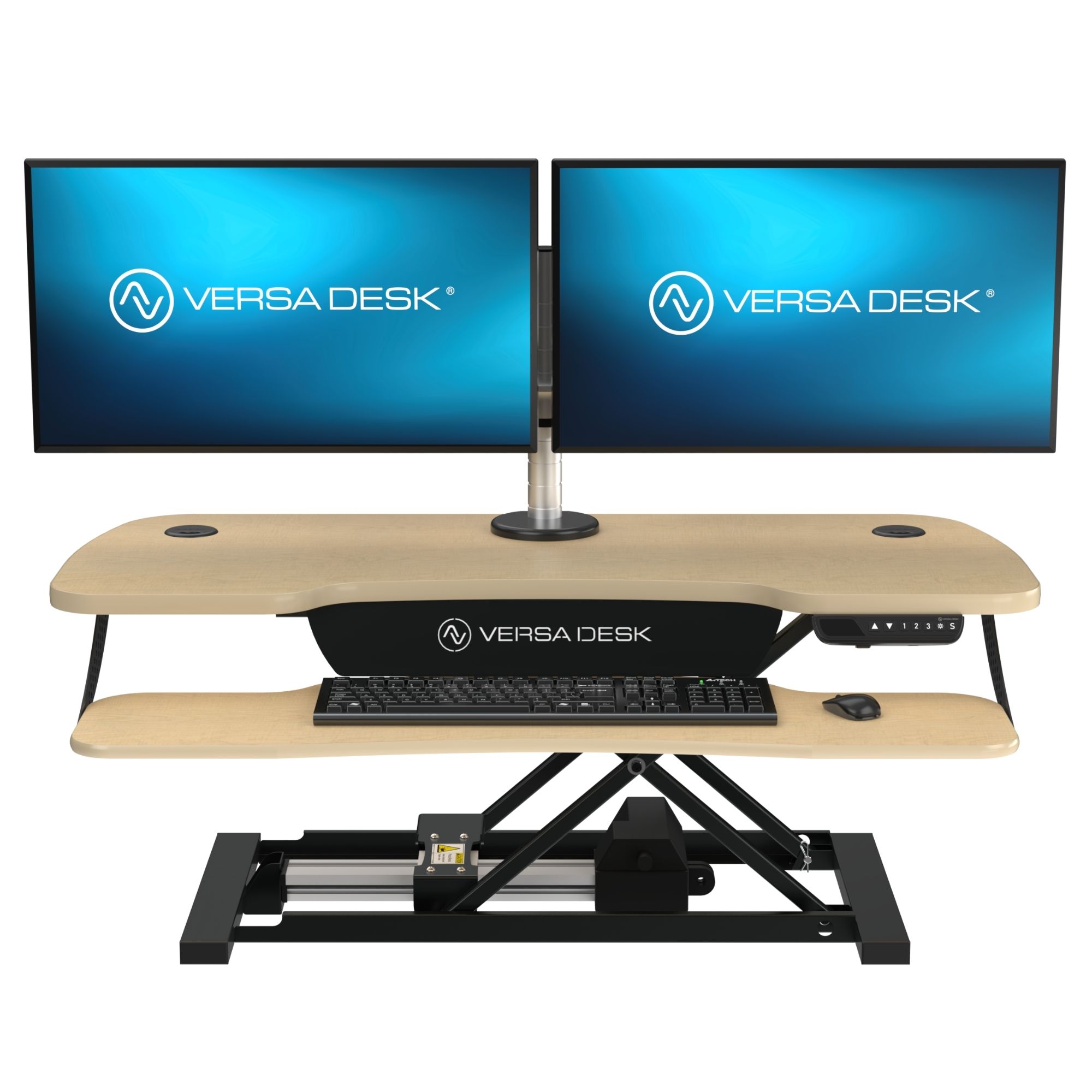 VersaDesk PowerPro Elite 48" Electric Standing Desk Converter w/ Programmable Switch, USB Port & Mobile APP, Maple