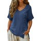 thumbnail image 2 of Craaazy Women's Lightweight Relaxed Fit V Neck Blouse, Solid Color Short Sleeve Cotton Linen Top, Comfy Asymmetric Hem Button Accent Tee for Work & Weekend Gifts, 2 of 9
