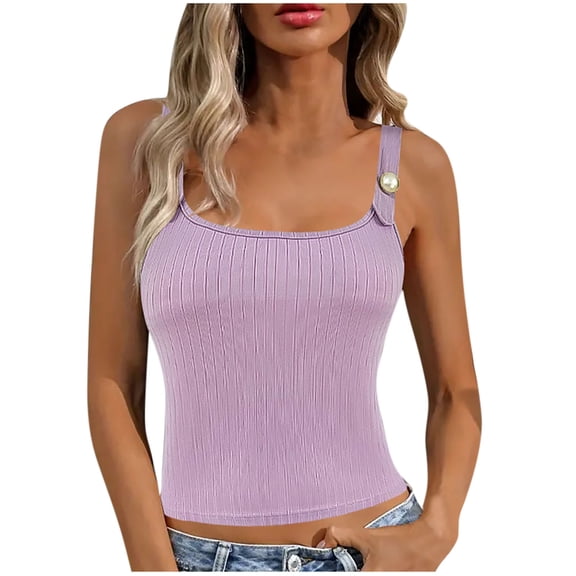Byworldtasic Crop Tank Tops for Women Sleeveless Square Neck Textured Casual Slim Fit Trendy Cropped Shirt