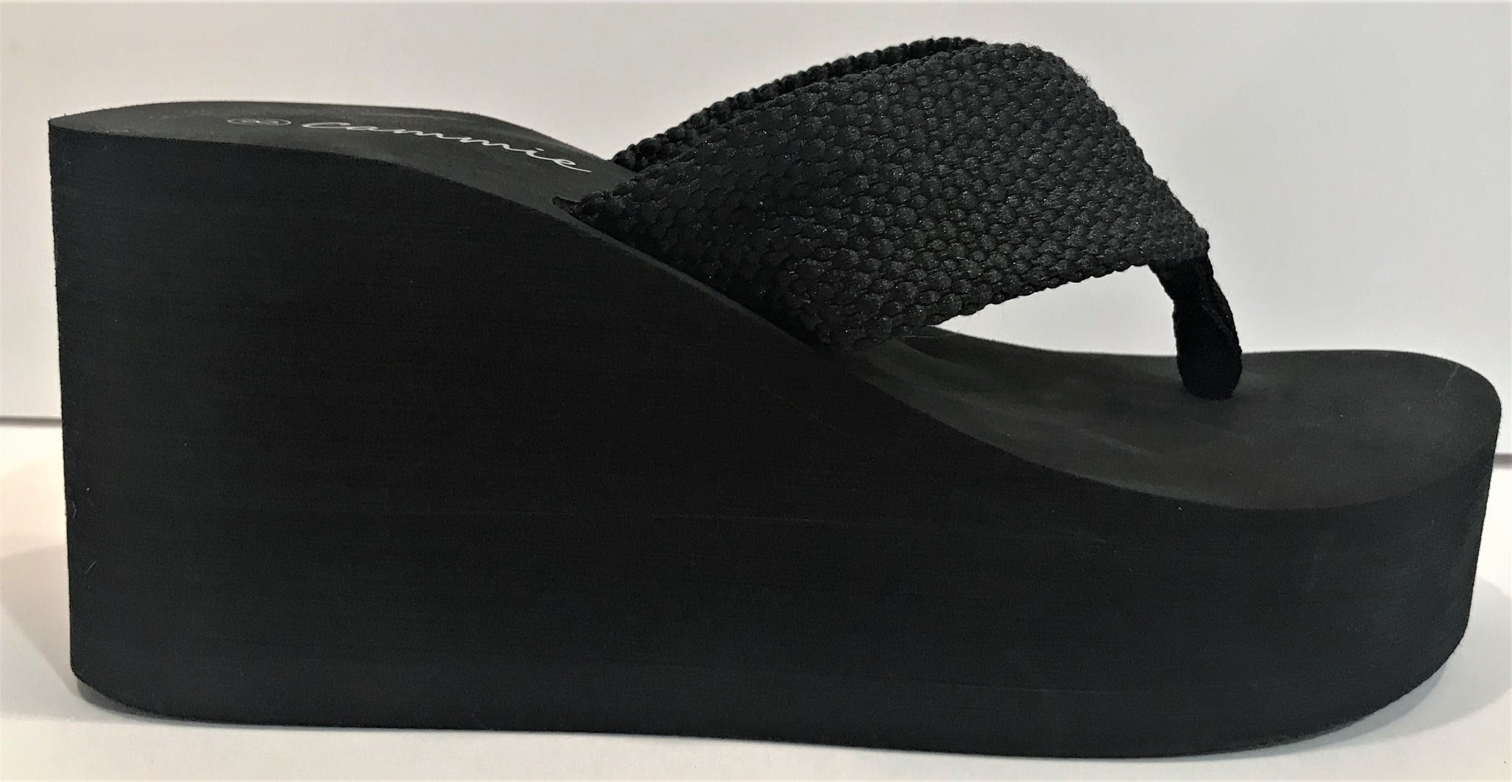 Cammie L-2155HH Women High Wedge Platform Slides Flip Flop Open Toe Sandal Black 6