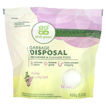 Grab Green Garbage Disposal Cleaner Pods, Thyme with Fig Leaf Scent, Removes Odors, 12-Count