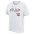 thumbnail image 2 of Youth Nike Manny Machado White San Diego Padres Fuse City Connect Name & Number T-Shirt, 2 of 3